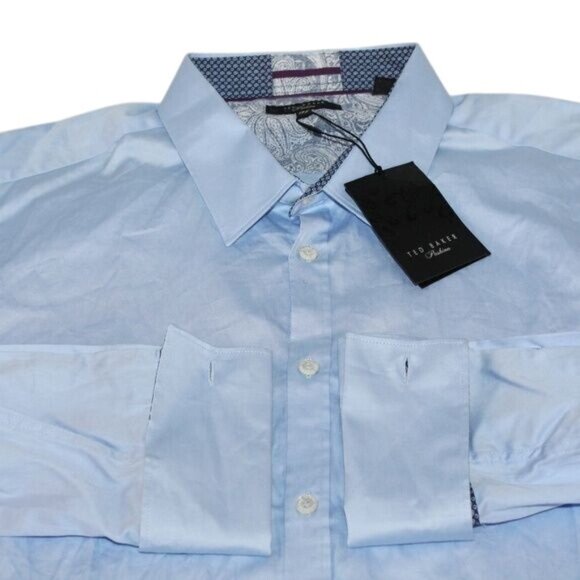 NWT Ted Baker London 17.5 Blue French Cuff Paisley Collar Office Dress Shirt - Picture 5 of 8